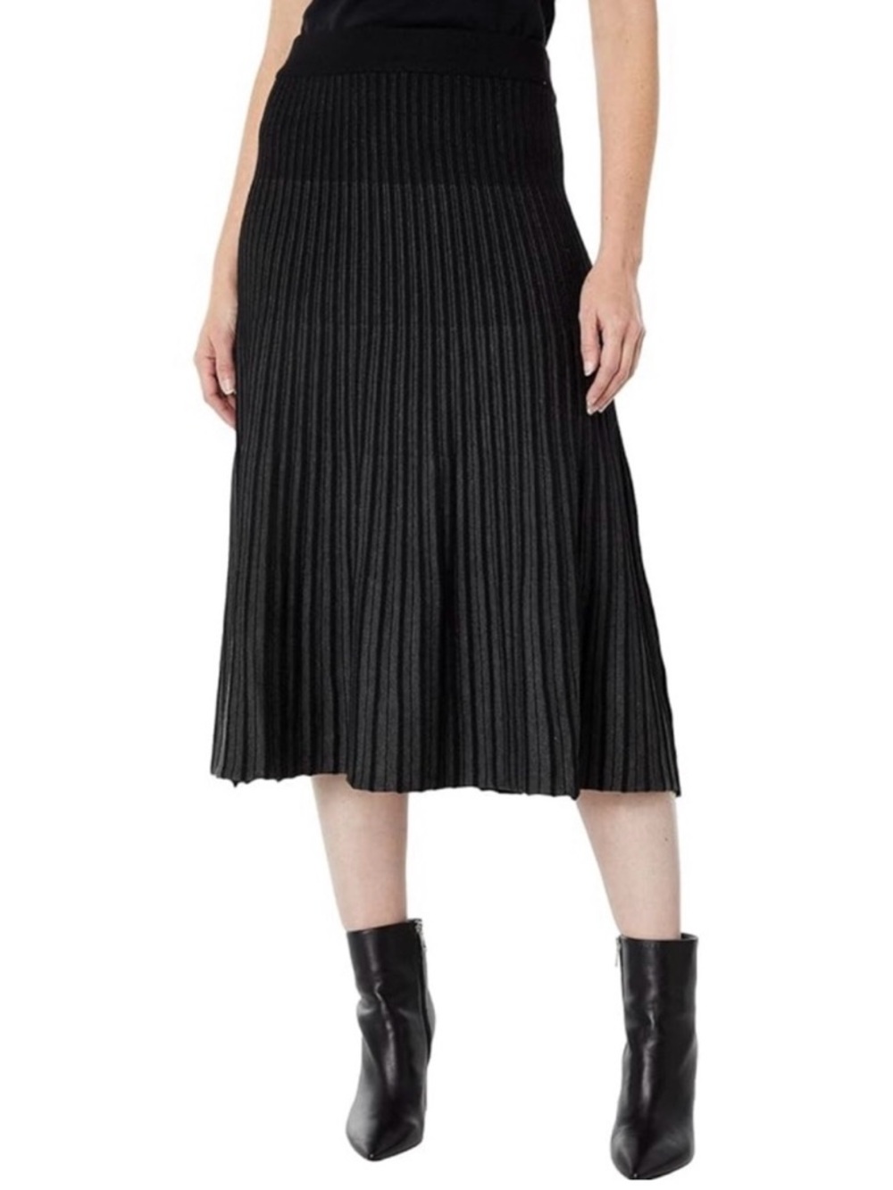 Max Studio Black Pleated Midi Skirt